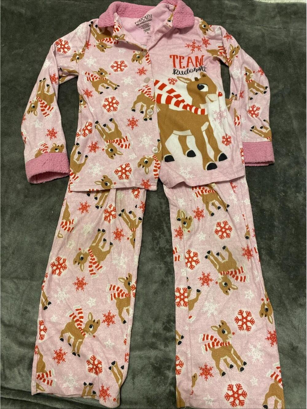 Rudolph the Red Nose Reindeer Kids Size S Fleece Pajama Pants Pink Christmas